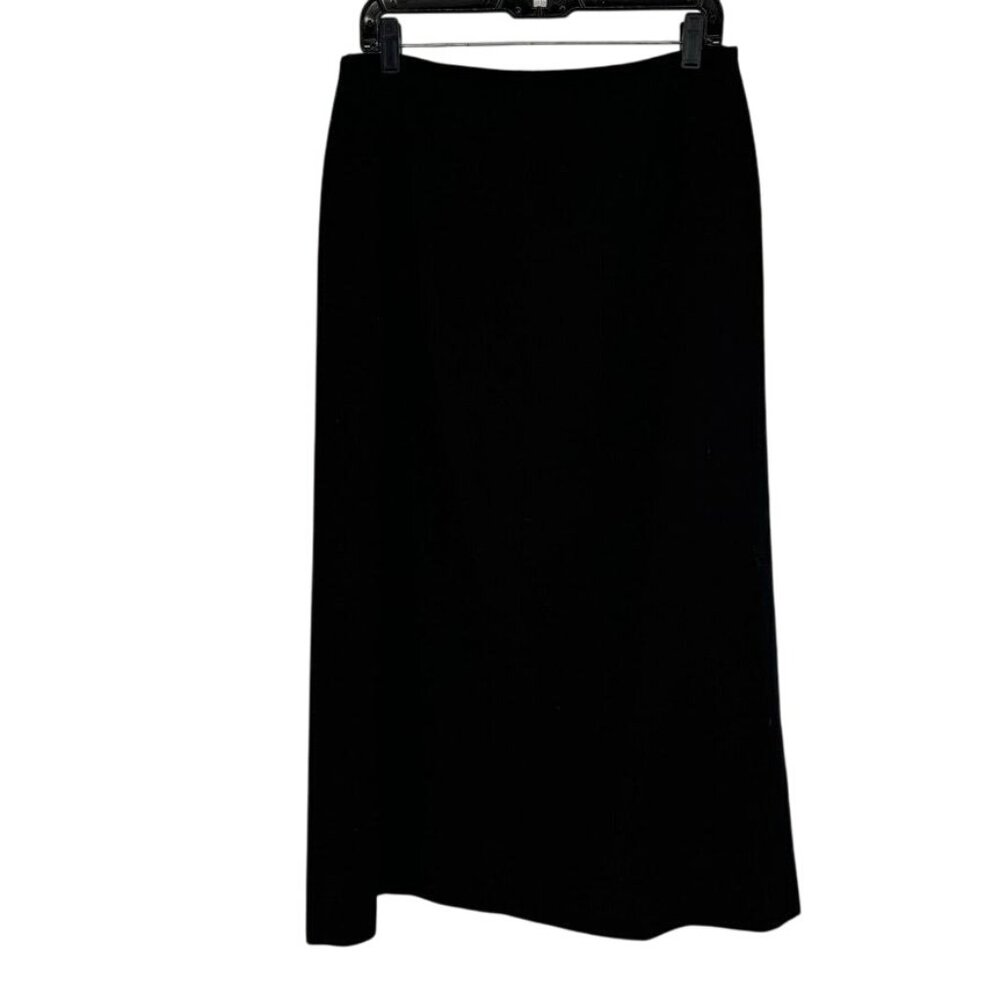 Talbots Womens Black 100% seasonless Wool maxi boot Skirt Size 12 back slit line